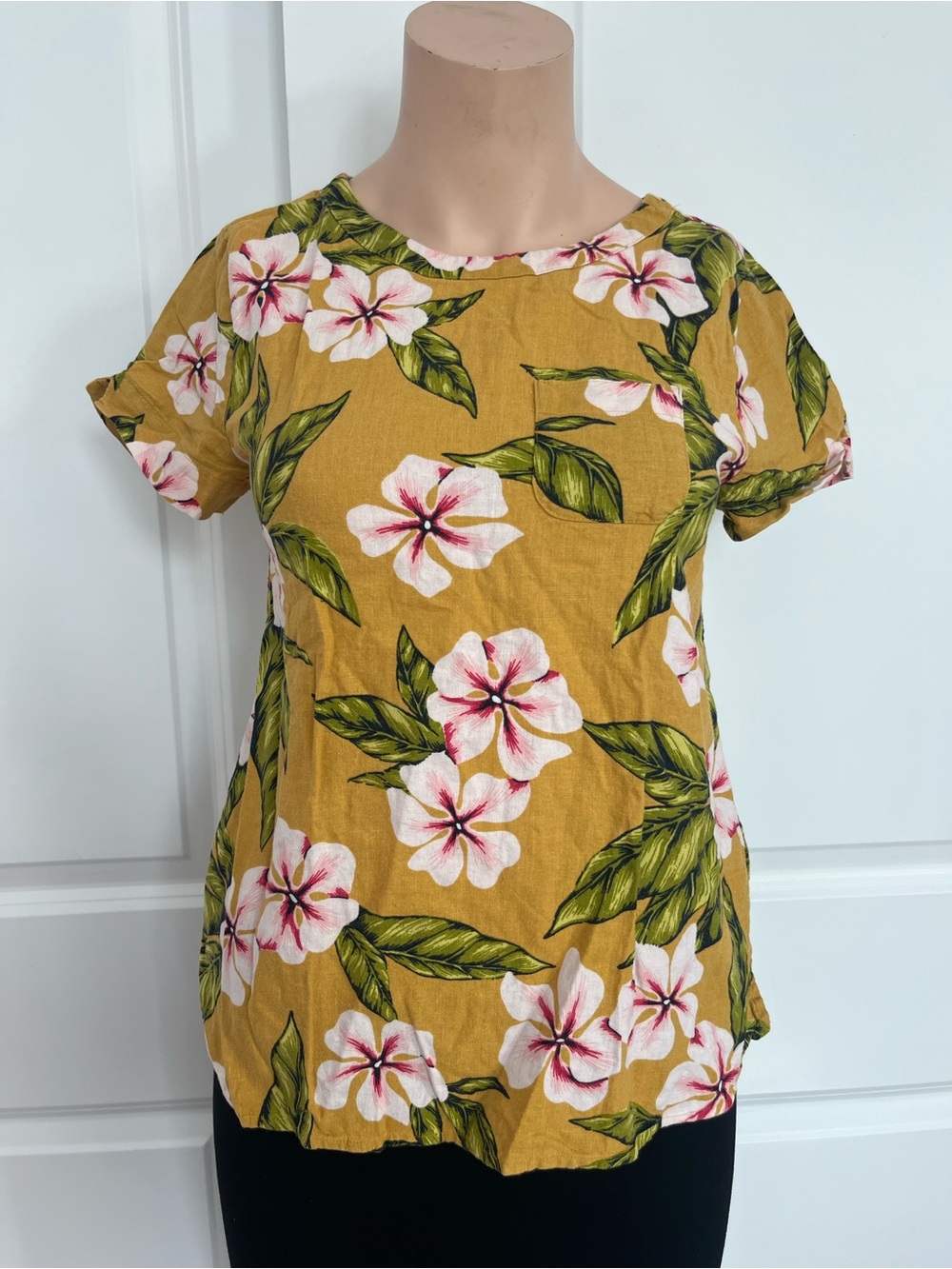 Van Heusen Mustard Floral Pocket Short Sleeve Tee